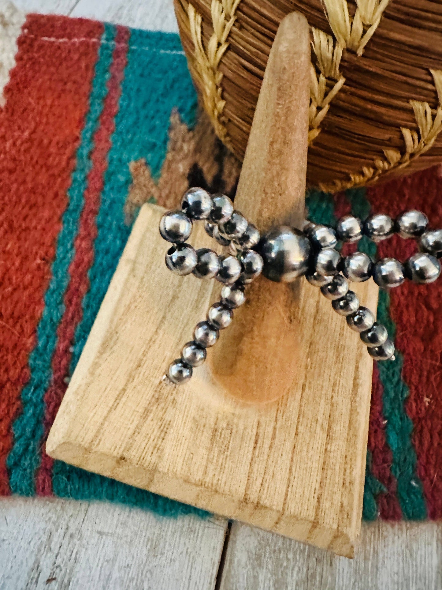 Navajo Sterling Silver Pearl Beaded Bow Adjustable Ring