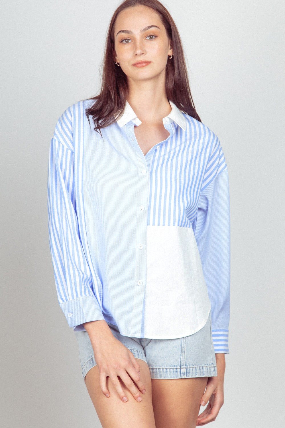 Color Block Striped Button Down