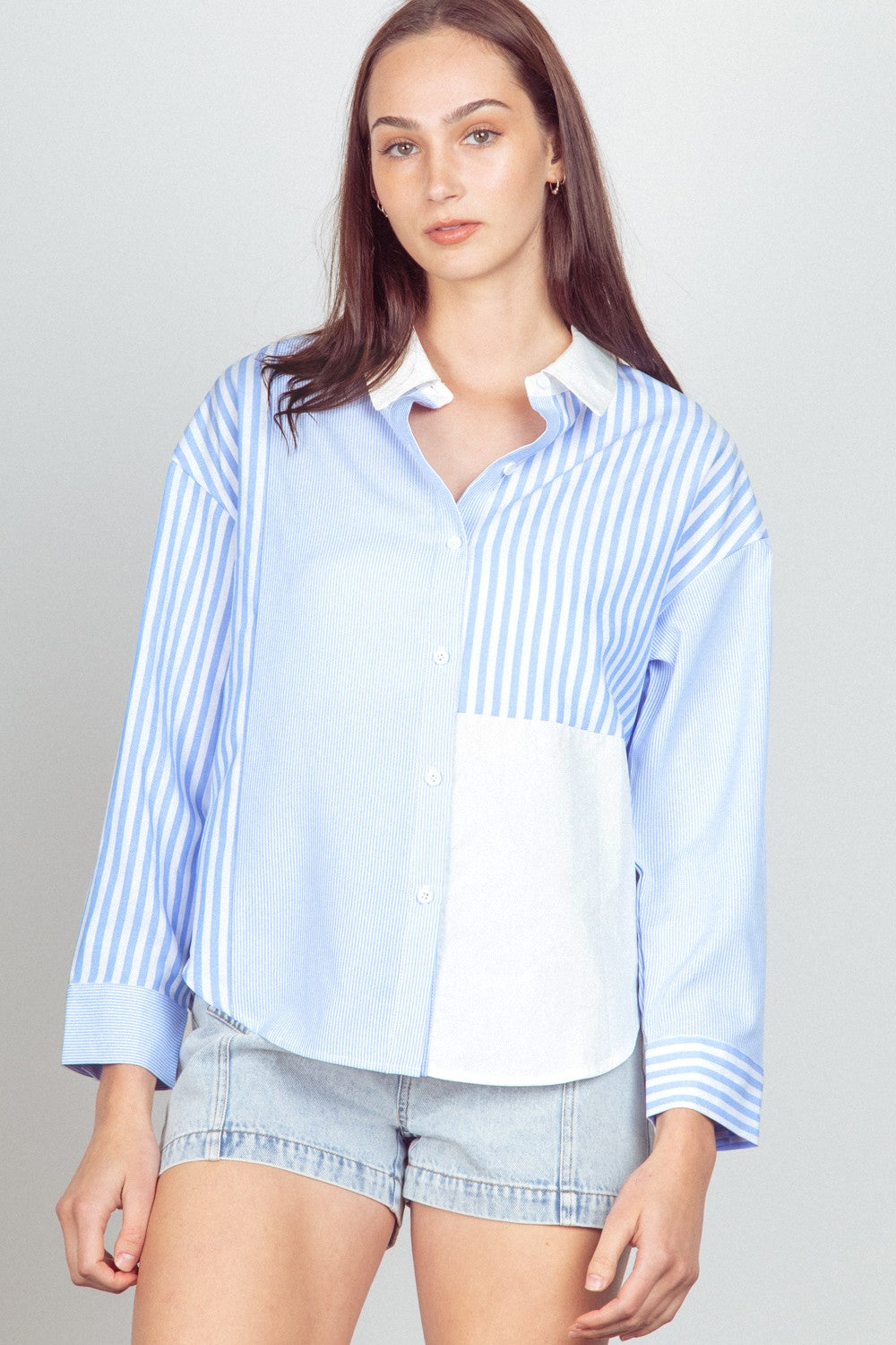 Color Block Striped Button Down