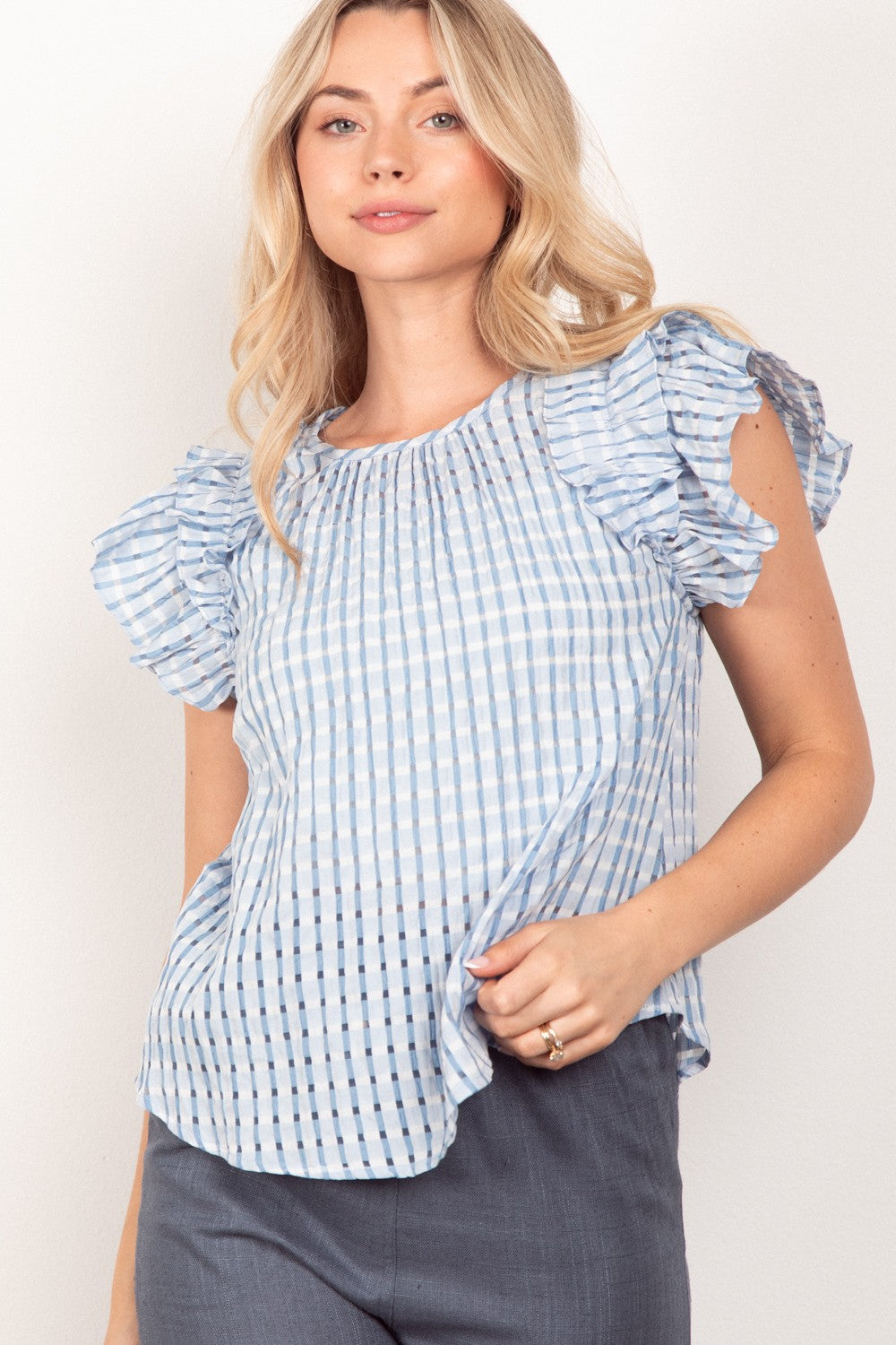 Ruffle Sleeve Woven Top