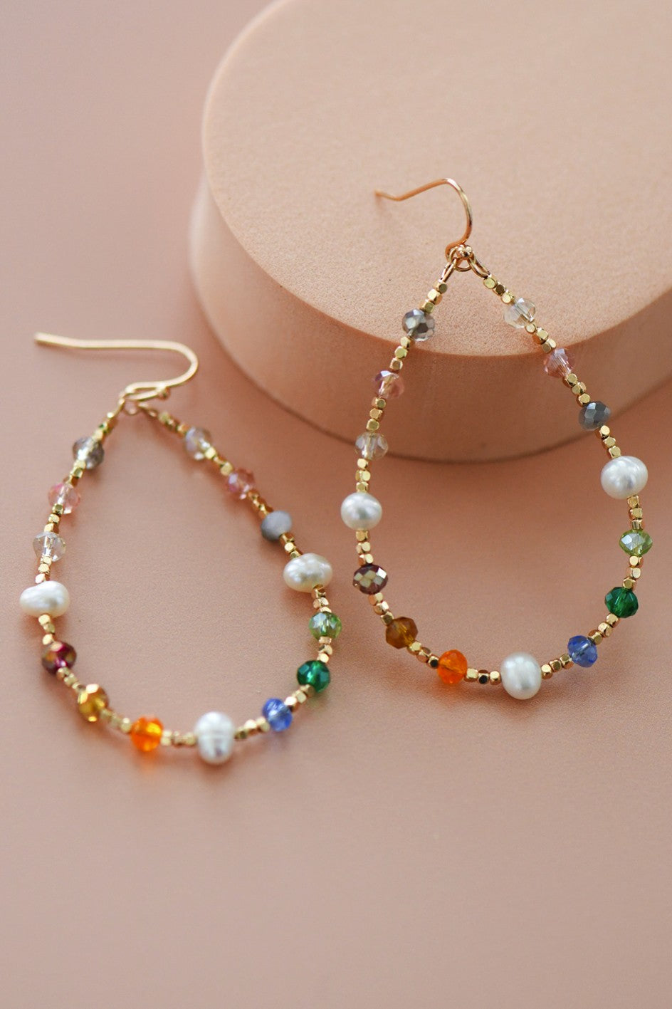 Crystal and Pearl Beaded Teardrop Wire Earrings