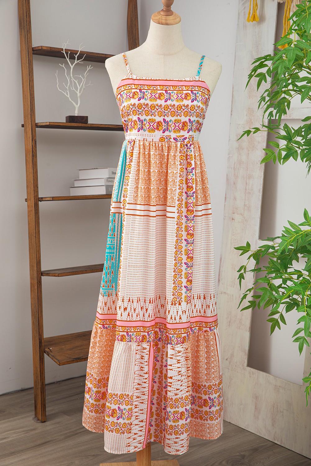 Boho Patchwork Print Square Neck Sundress