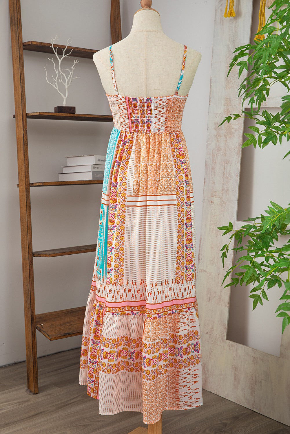 Boho Patchwork Print Square Neck Sundress