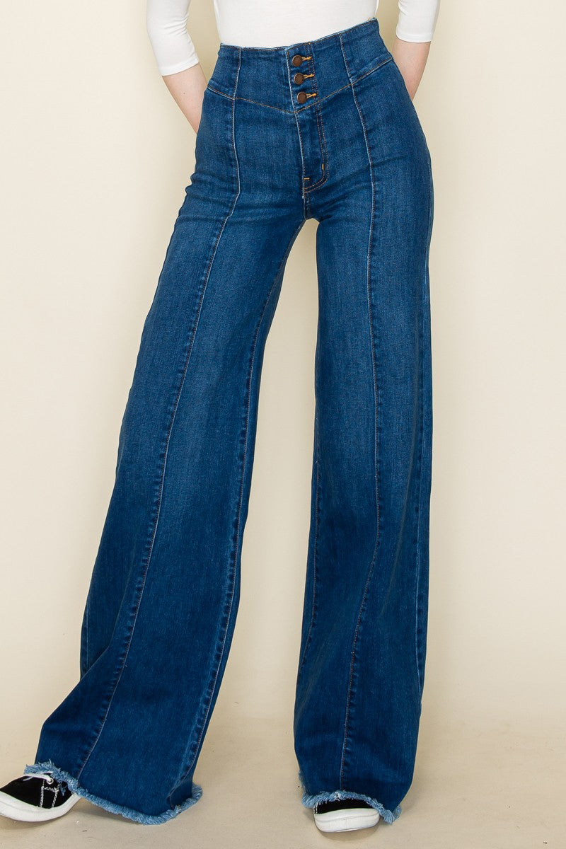 Front seam detailing high Waist Vintage Flare Wide Leg jeans