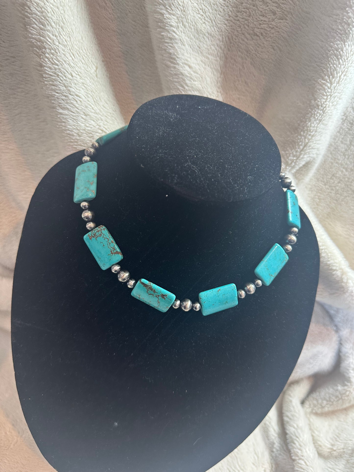 4-8mm navajo pearls x turquoise rectangle beads