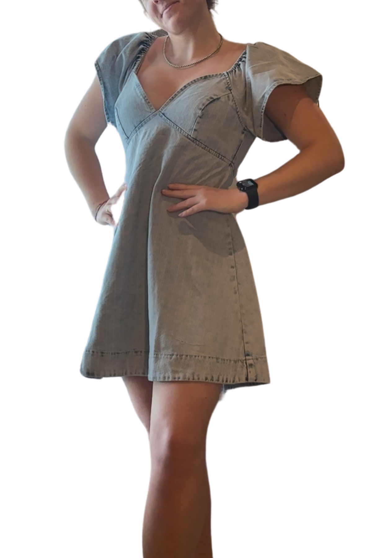 Washed Stripe Denim Dress With Back Tie