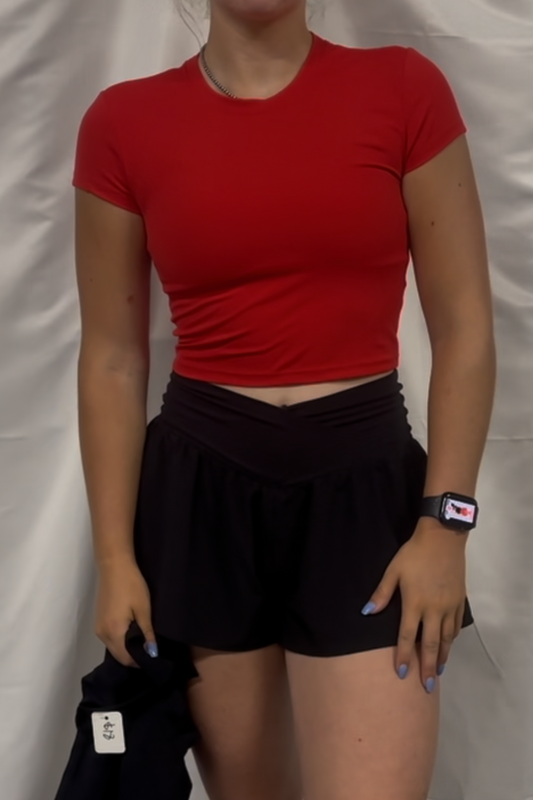 Cropped interlock short sleeve top