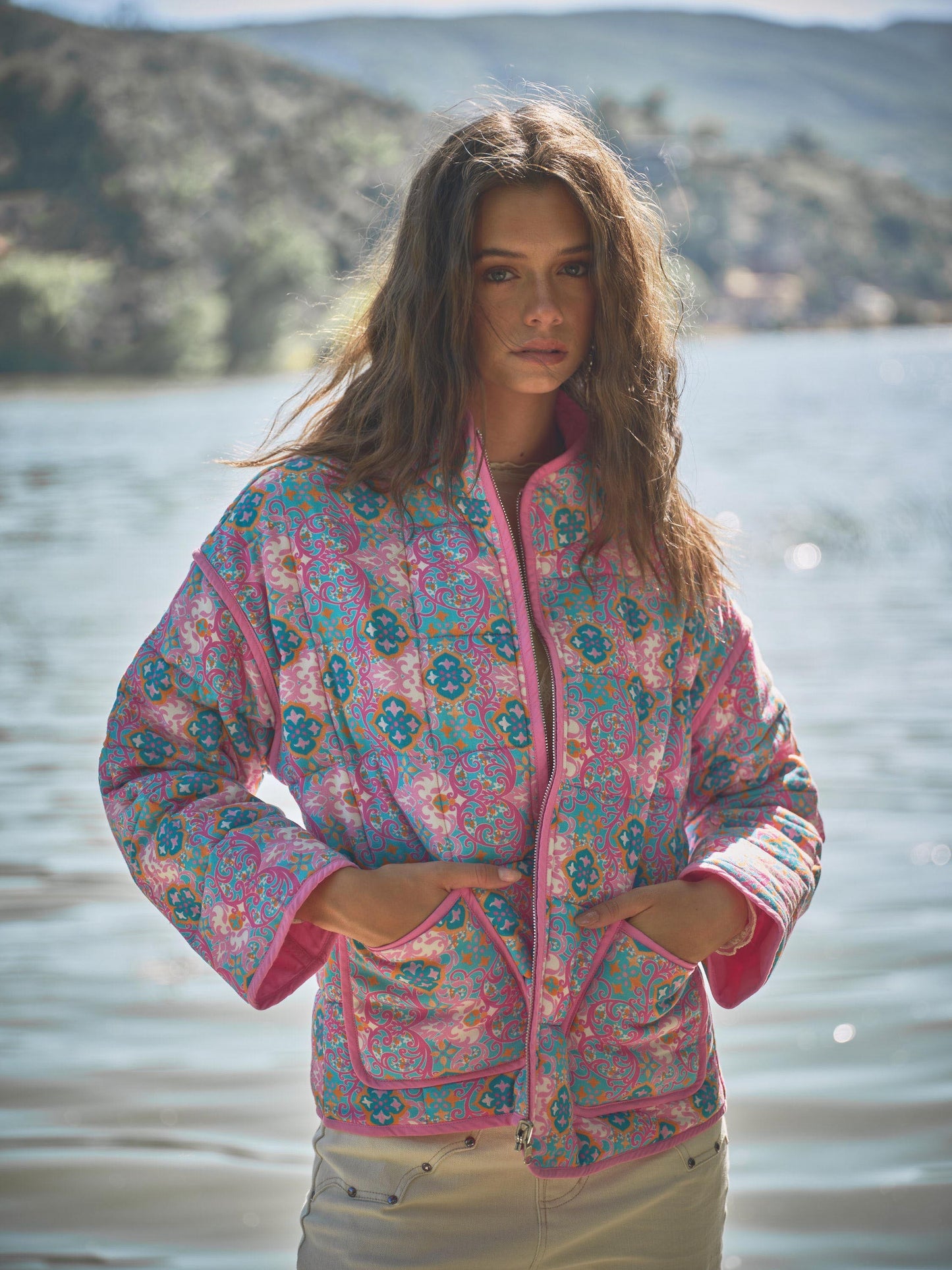 Rayon Challis Floral Reversible Quilted Jacket