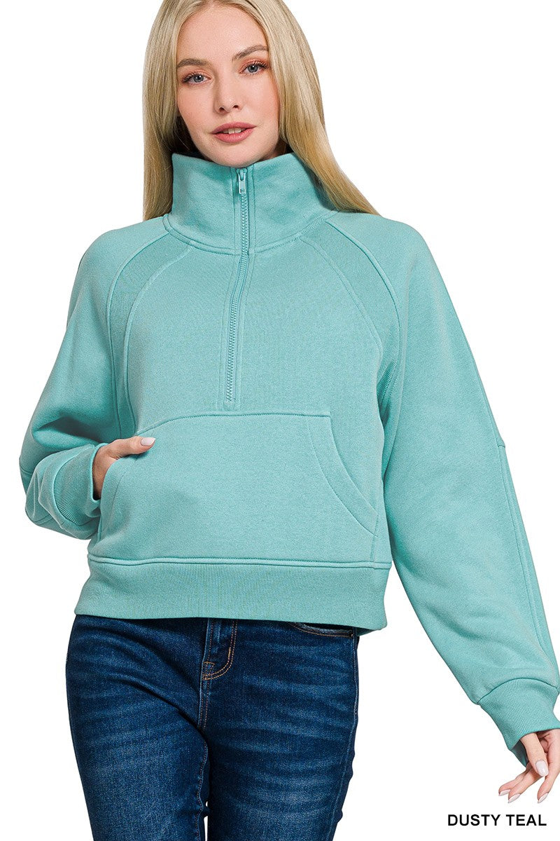 Fleece half zip kangaroo pocket sweatshirts *3 COLORS