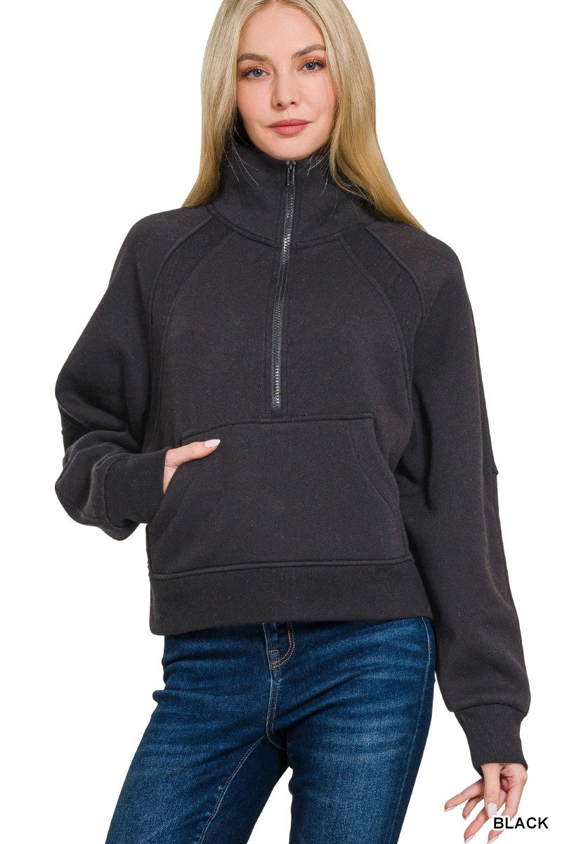 Fleece half zip kangaroo pocket sweatshirts *3 COLORS