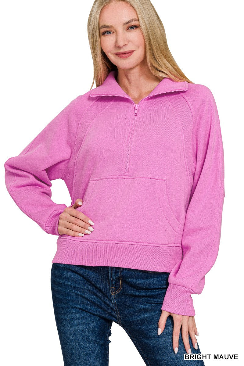 Fleece half zip kangaroo pocket sweatshirts *3 COLORS