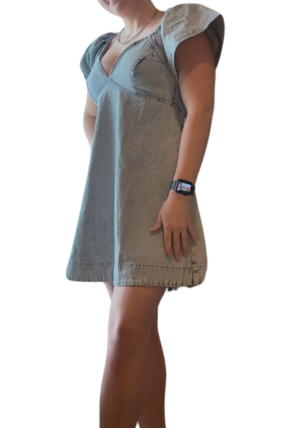 Washed Stripe Denim Dress With Back Tie