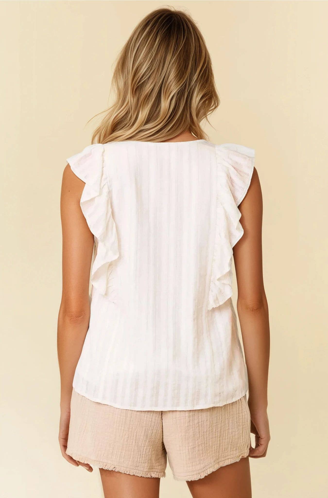 Lurex Striped Split V-Neck Sleeve Top - 44420T