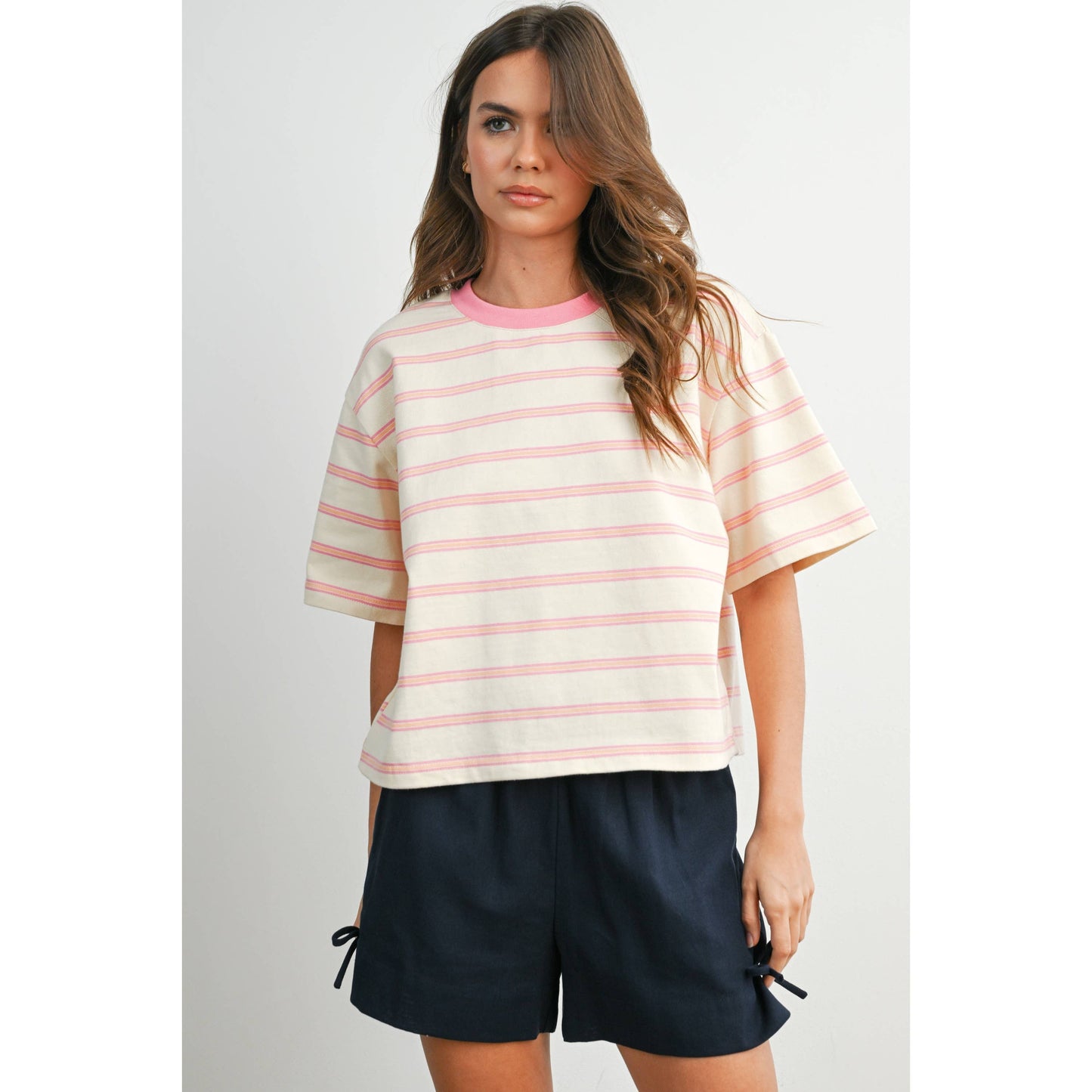 Striped Boxy Cropped T-Shirt - BMT8347