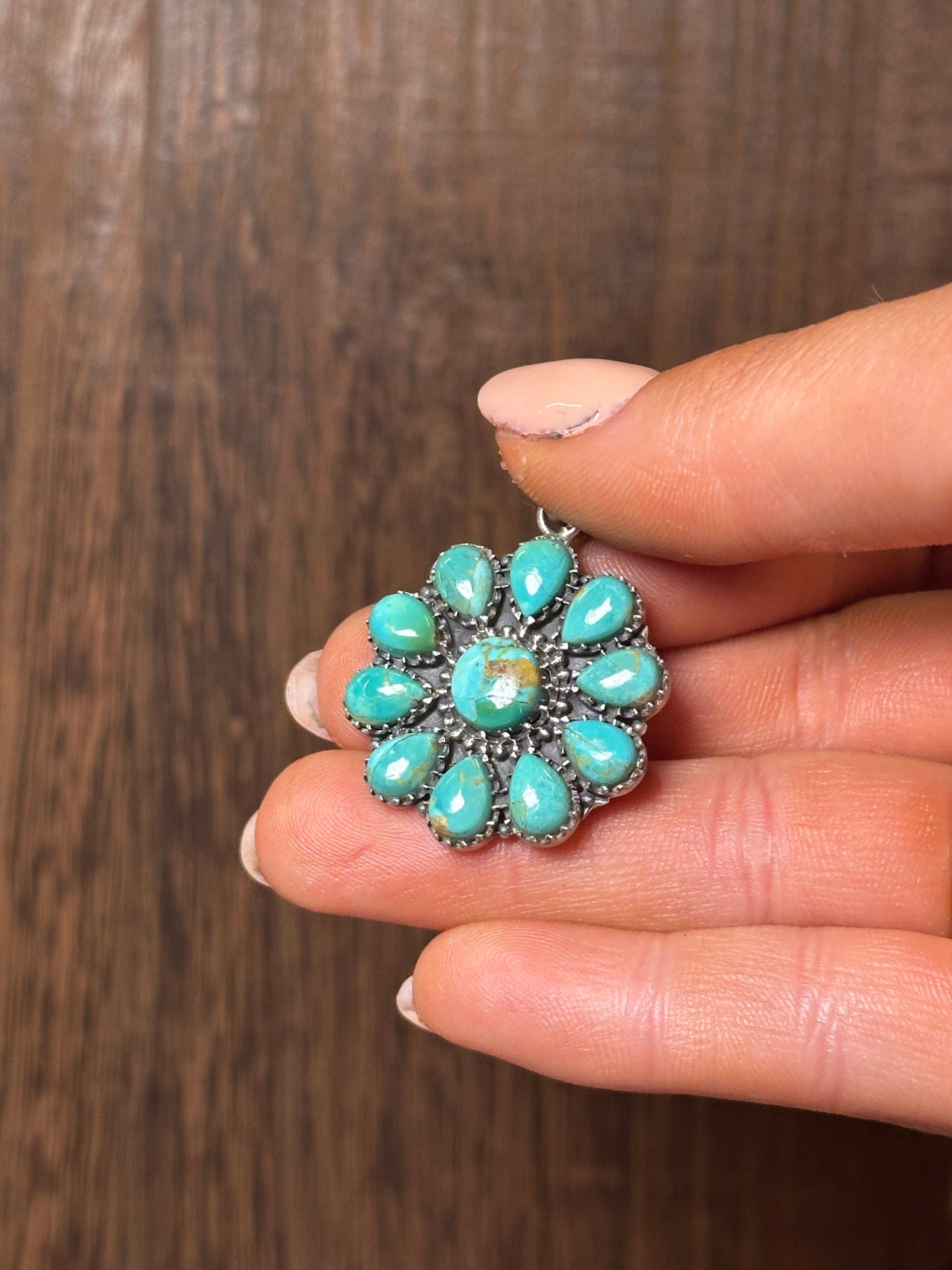 Beautiful Handmade Sterling Silver & Turquoise Flower Pendant