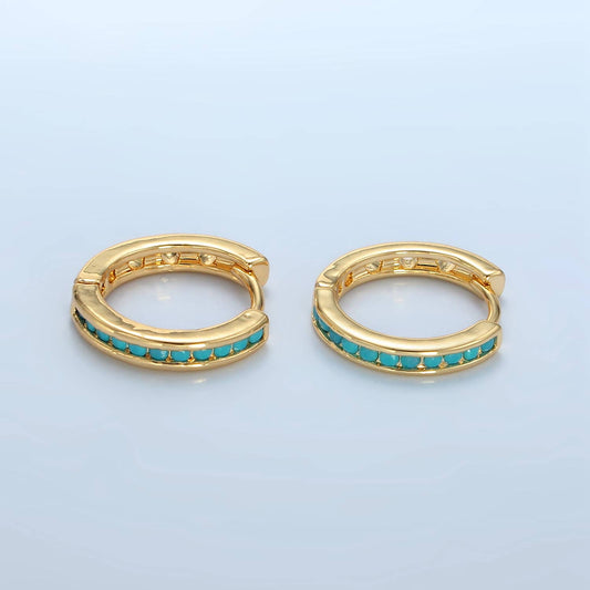 24K Gold Filled Turquoise Huggie Earrings | AD730