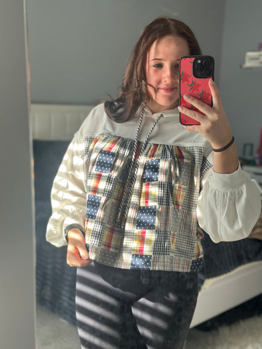Patchwork Contrast Cropped Hoodie