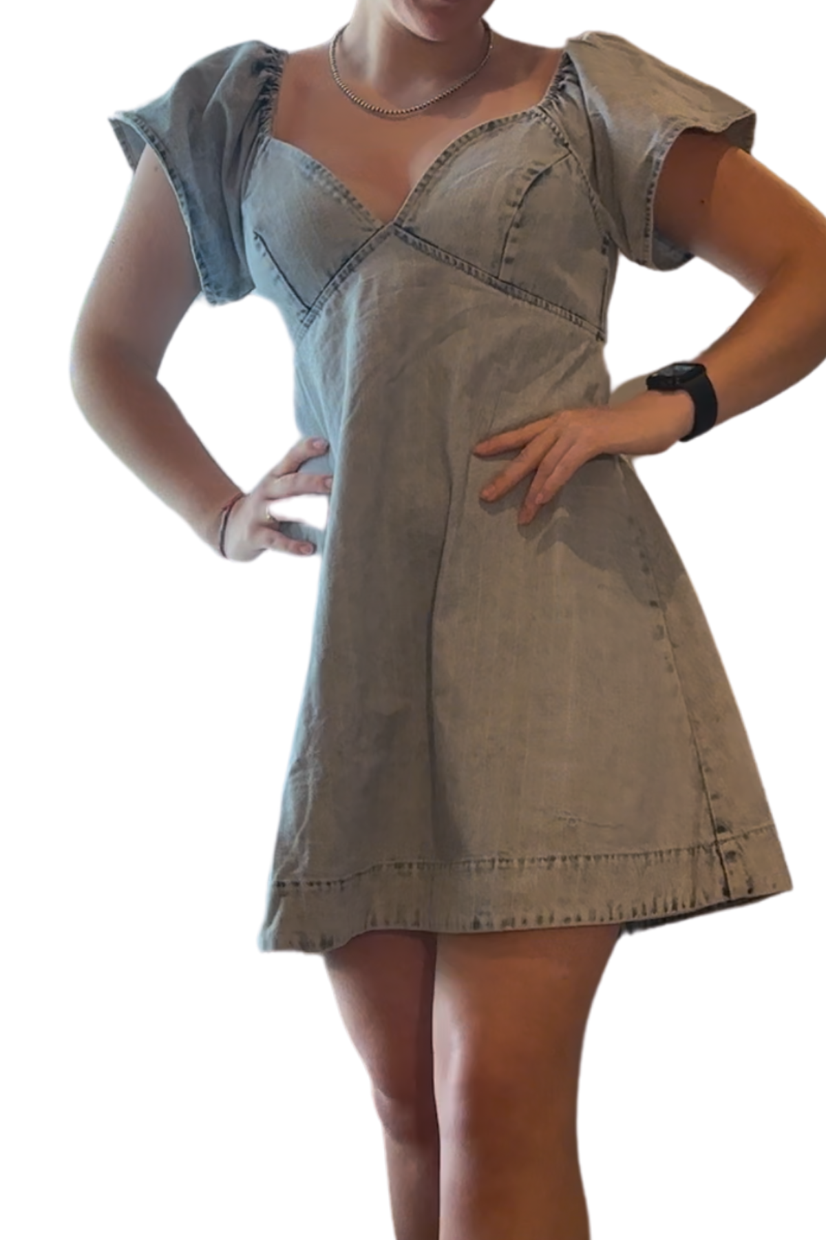 Washed Stripe Denim Dress With Back Tie
