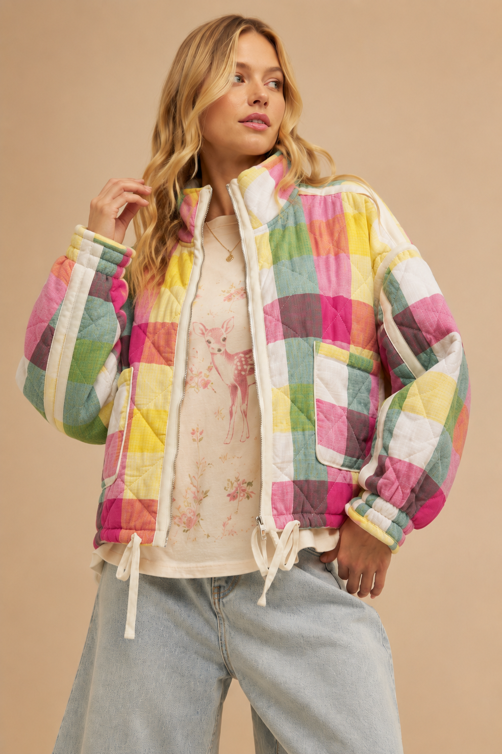 Multi-color Plaid Padded Jacket