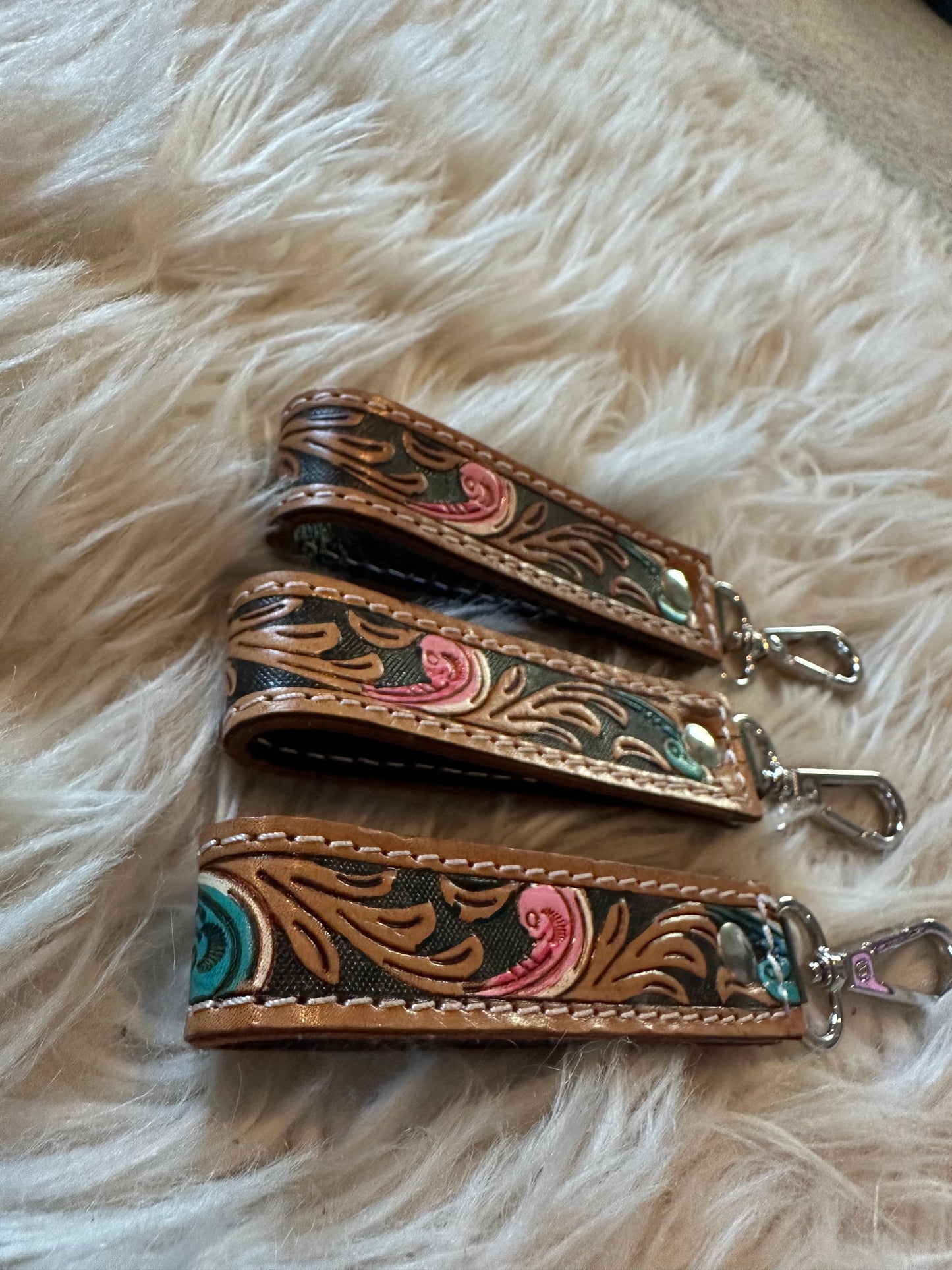 Tooled Leather Keychain - mini