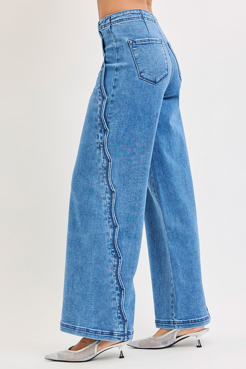 High Rise Wide Leg With Scalloped Edge Detail