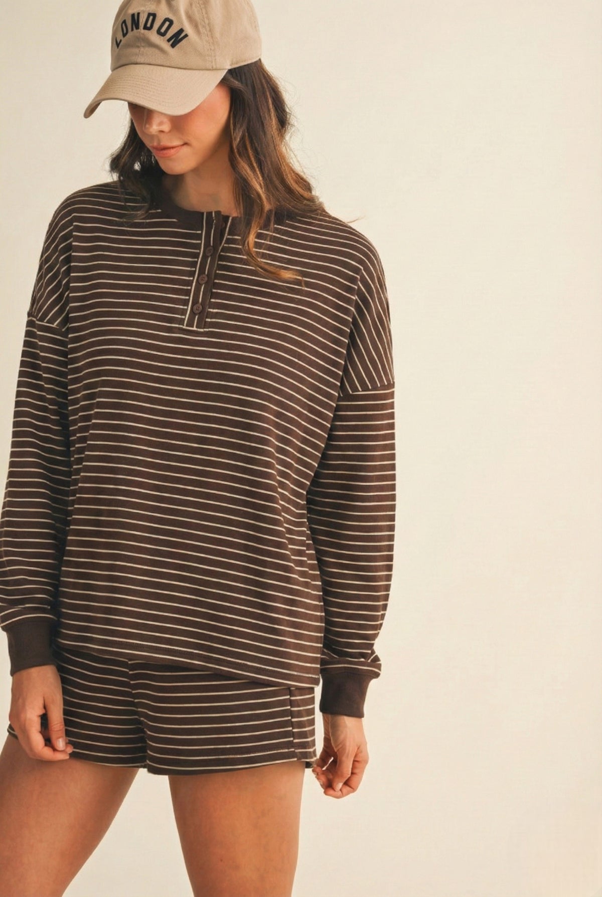 Soft Brushed Pin Stripe Knit Pullover & Shorts