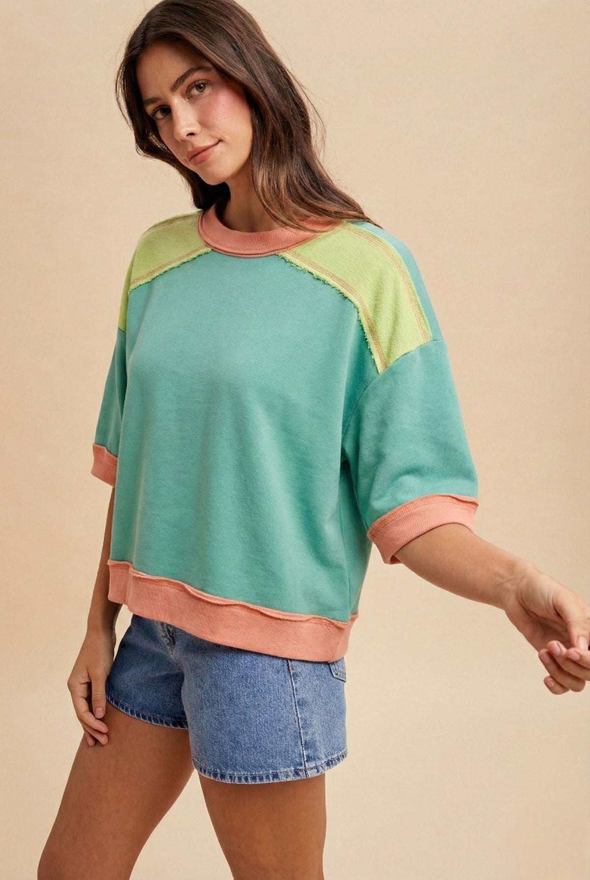 Multi Color Block Half Sleeve Sweatshirt