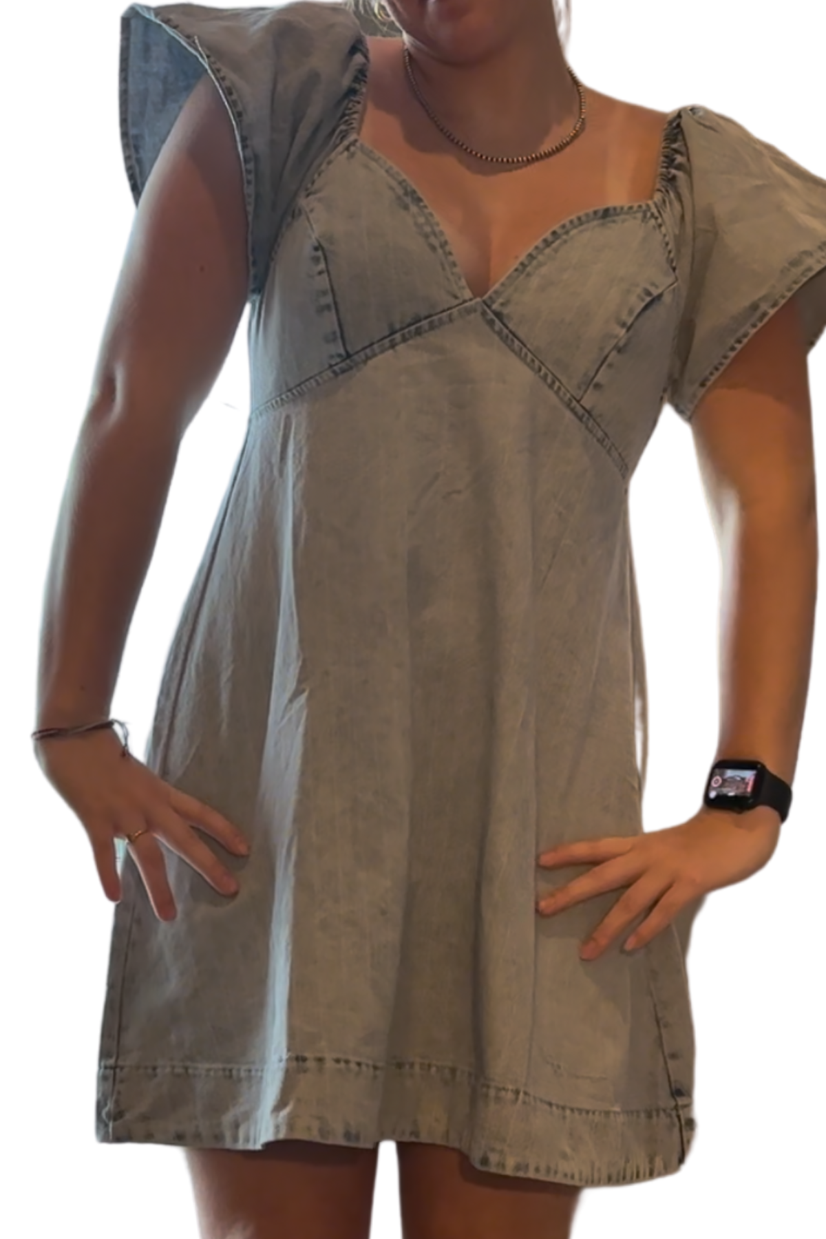 Washed Stripe Denim Dress With Back Tie