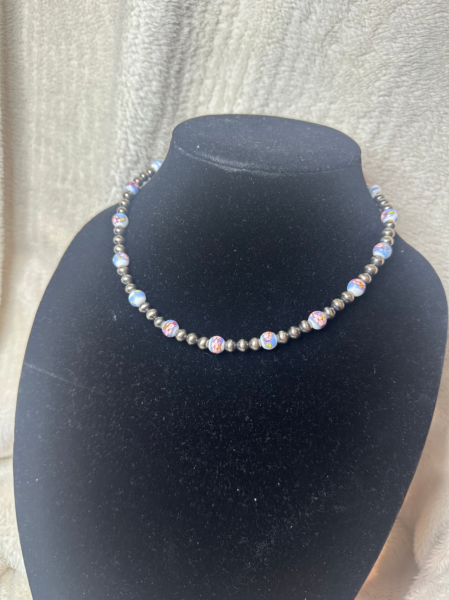 6mm sterling pearls 8mm ceramic beaded necklace