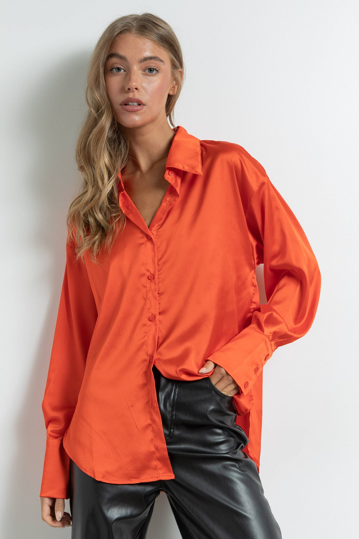 Silky Satin Button Down Shirt