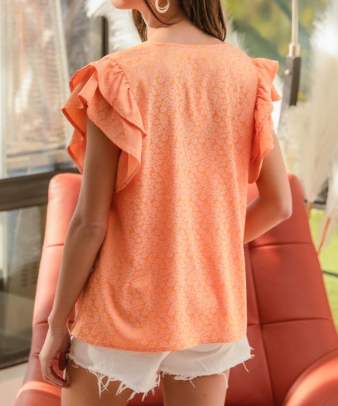 Floral damask smoked ruffled blouses