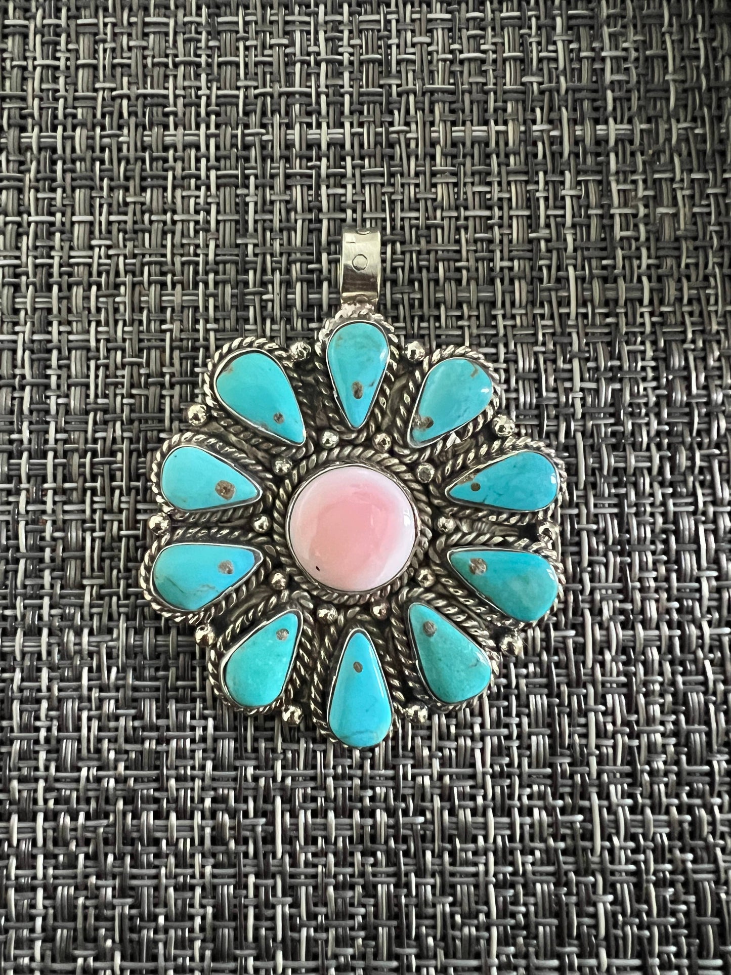 Natural Turquoise with  queen conch shell pendant,2.5x2 inch