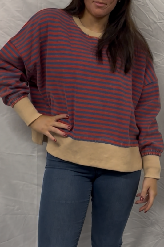 Striped Long Sleeve Sweatshirts With Contrast