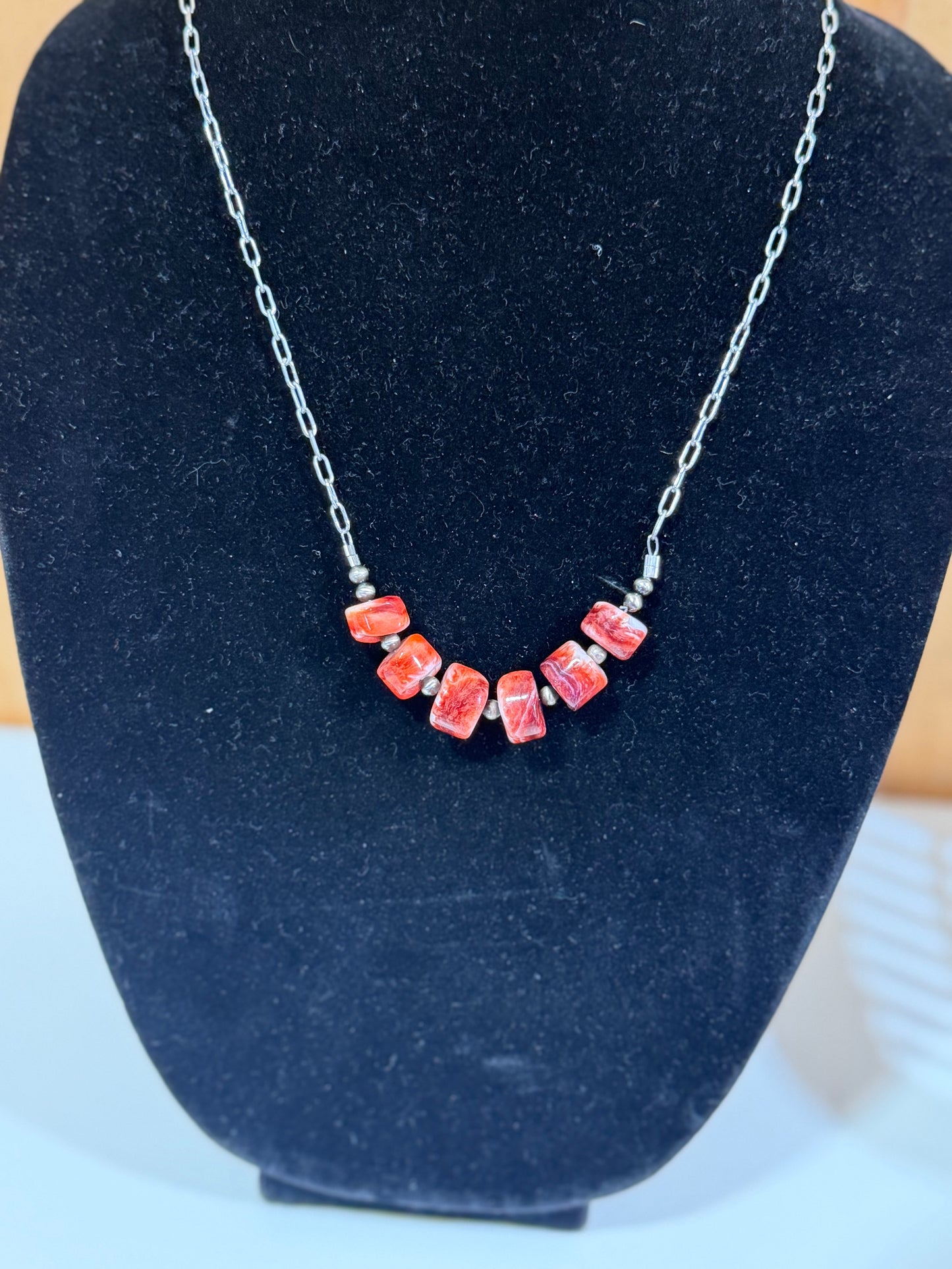 Red Spiny Bar Necklace