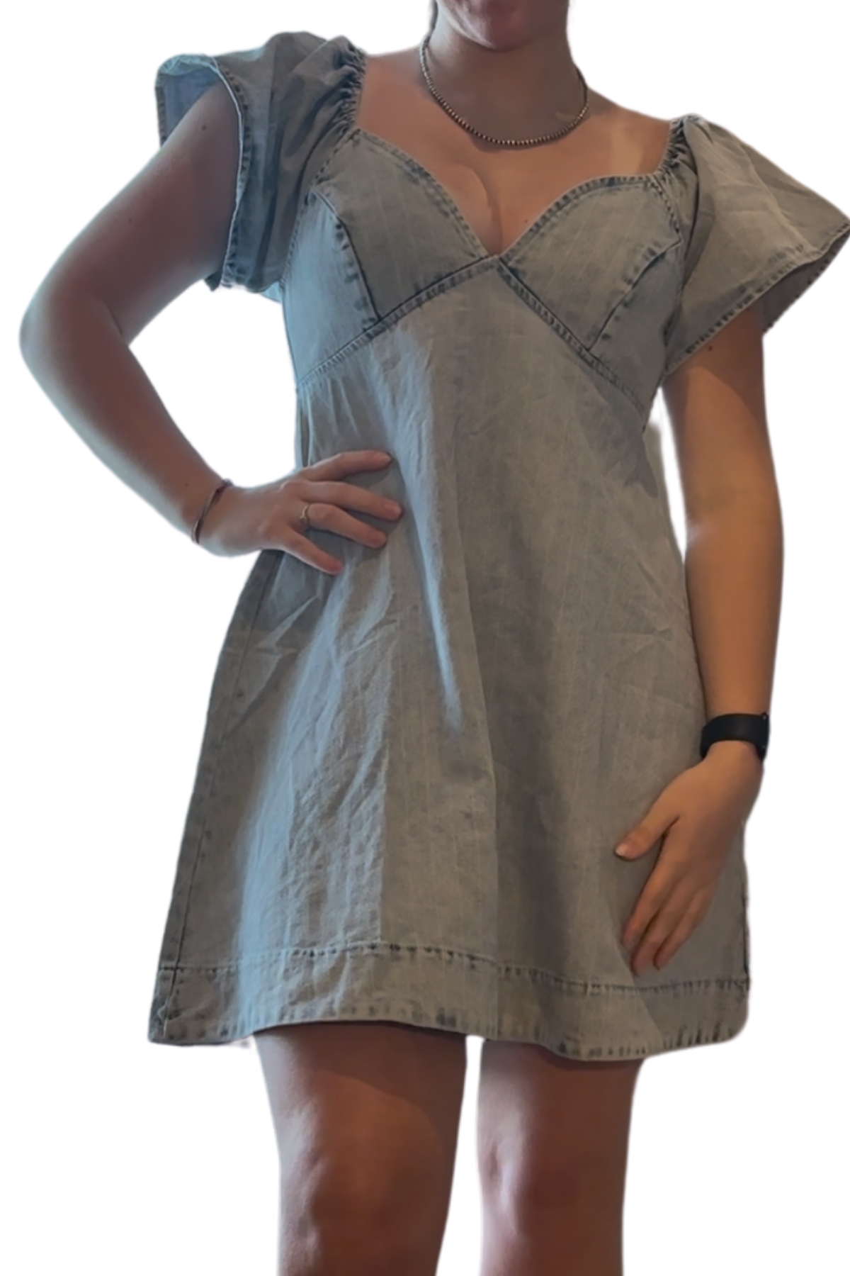 Washed Stripe Denim Dress With Back Tie