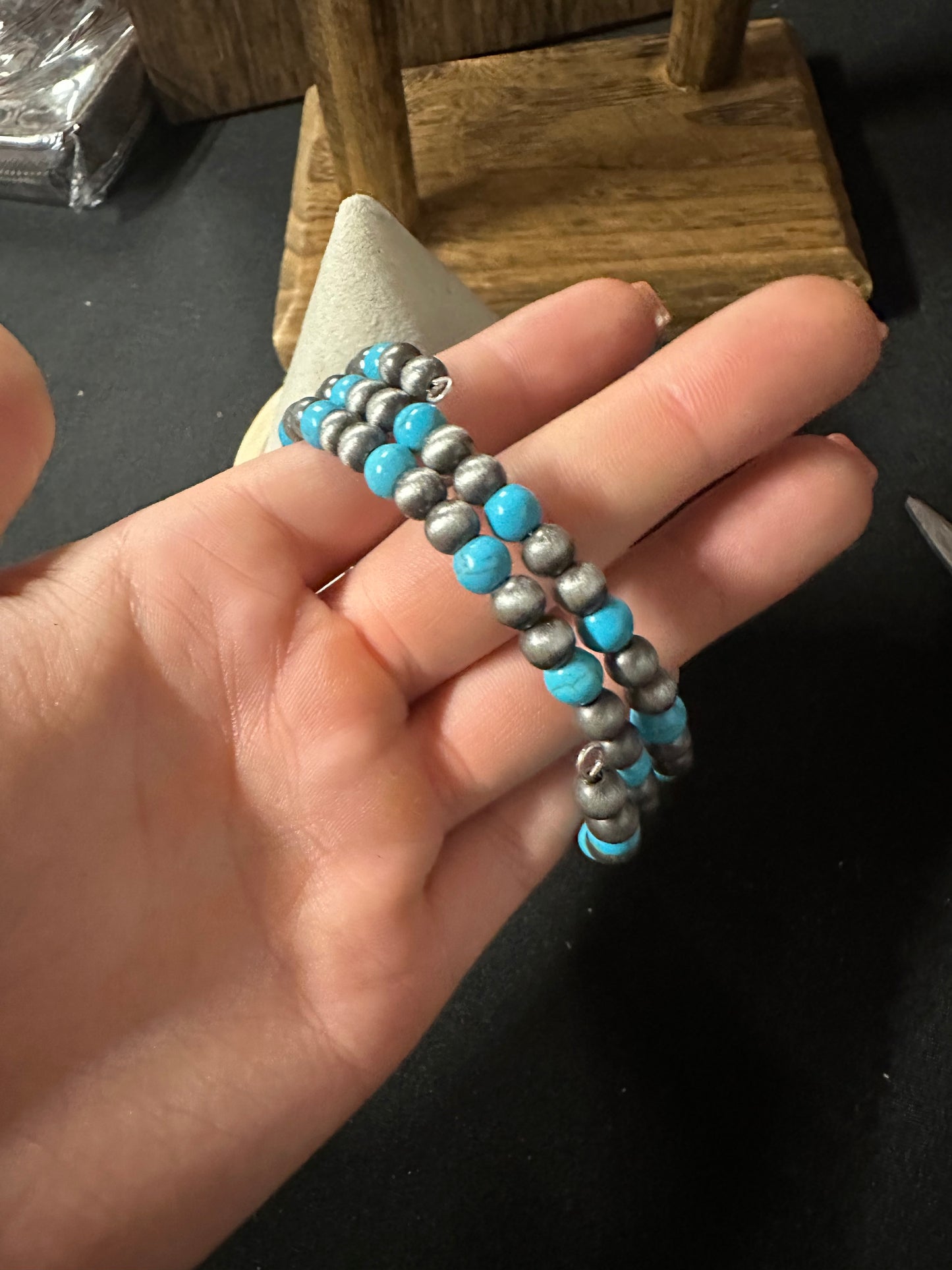 Turquoise Navajo Style Pearl Infinity Bracelet