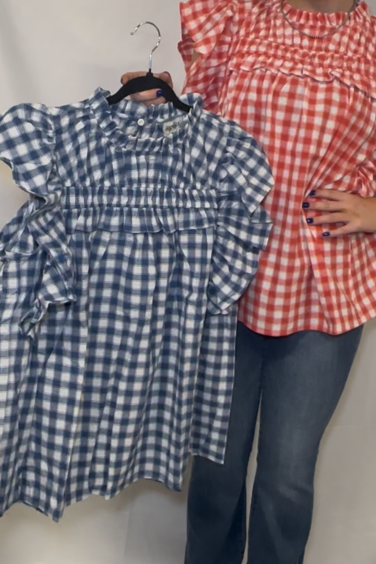 Ginghamn Check Top W/ruffle Short Sleeve