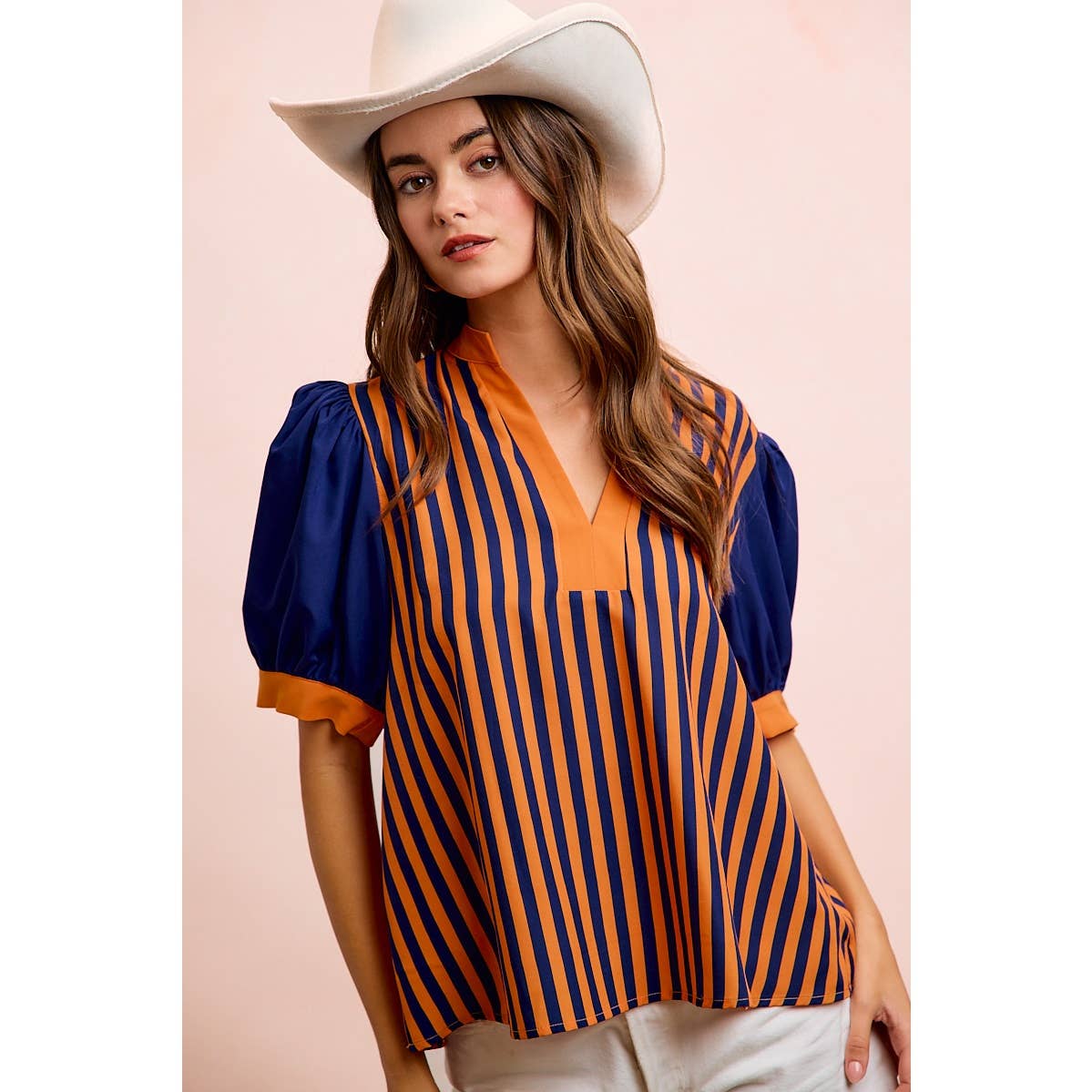 GAMEDAY THEME STRIPED WOVEN BLOUSE TOP