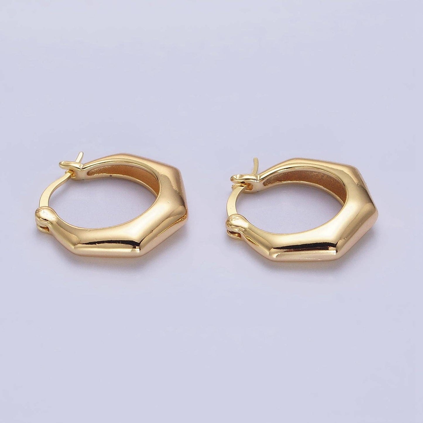 Gold Filled 20mm Hexagonal Dome French Lock Latch Earrings