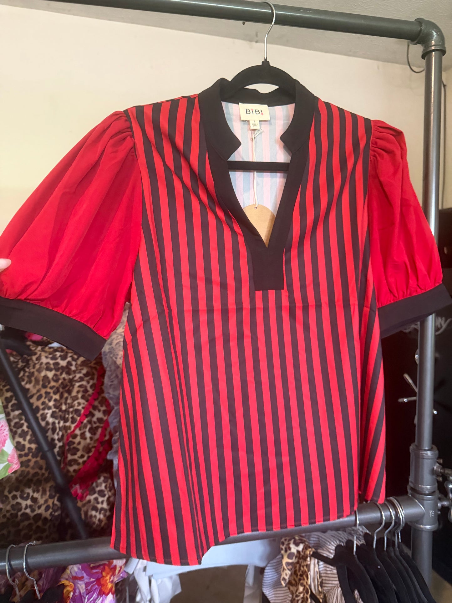 GAMEDAY THEME STRIPED WOVEN BLOUSE TOP