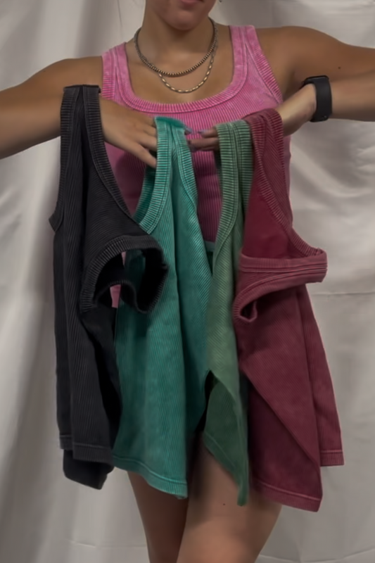 washed ribbed seamless tank top