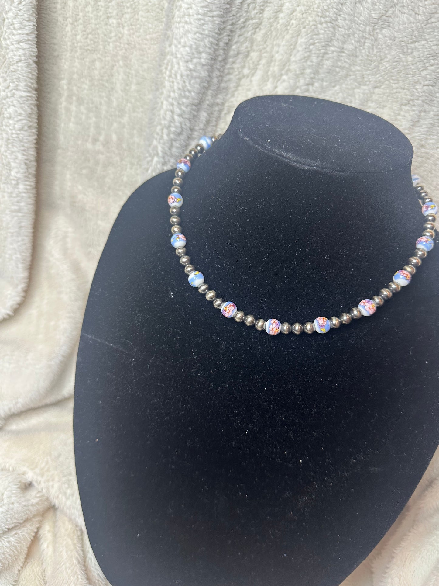 6mm sterling pearls 8mm ceramic beaded necklace