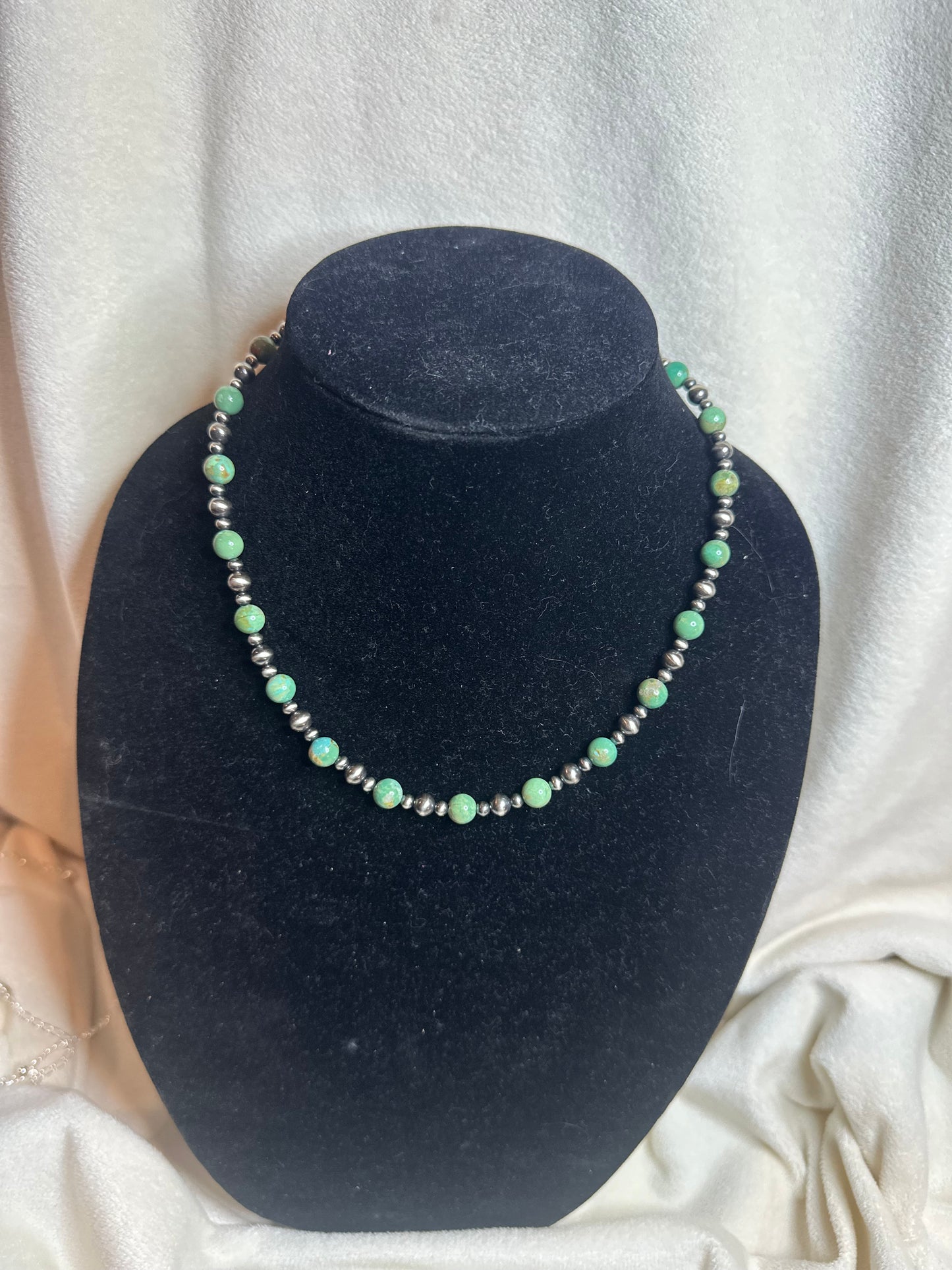 graduated sterling x green turquoise necklace