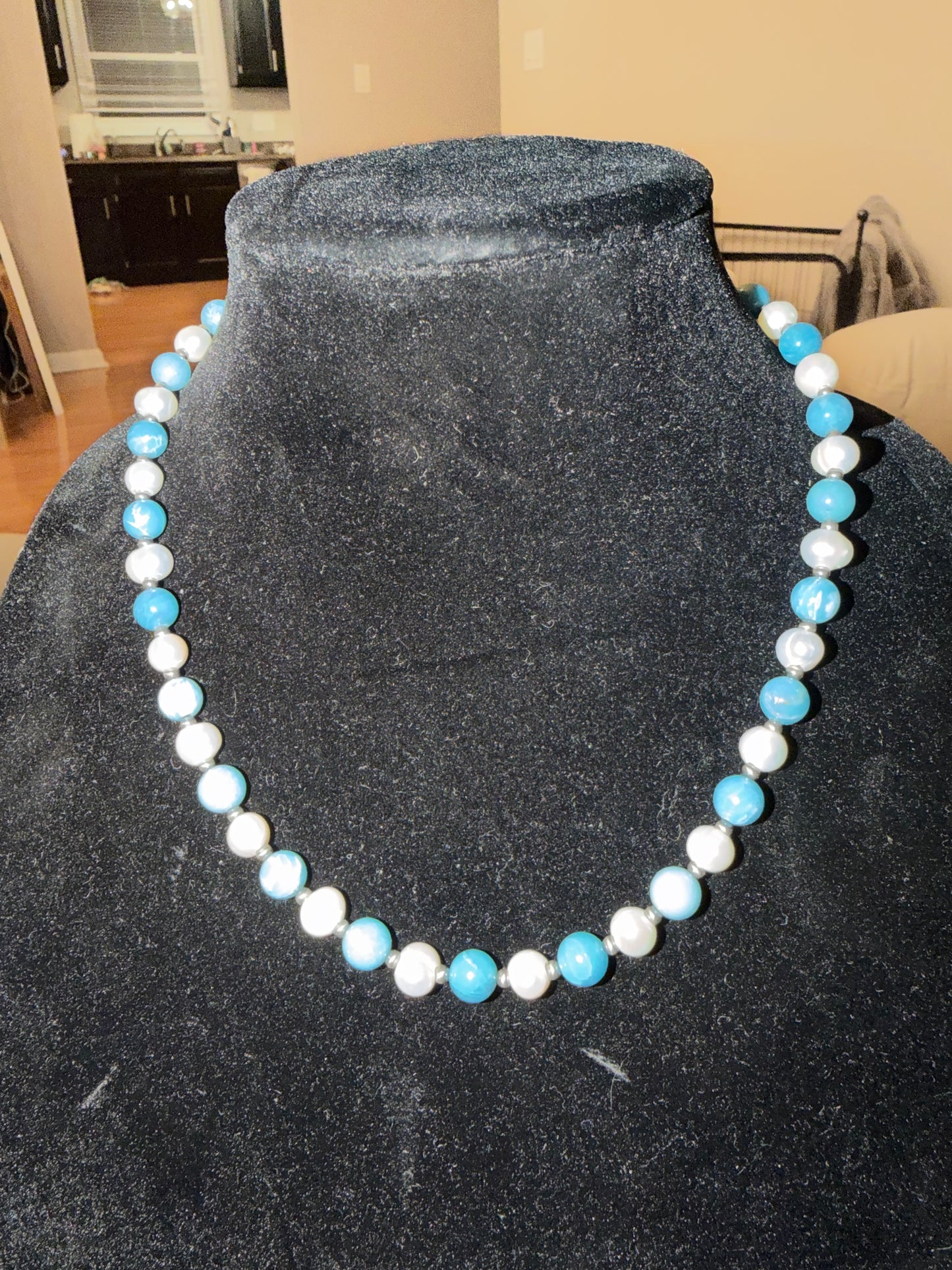 Larimar x freshwater pearl necklace