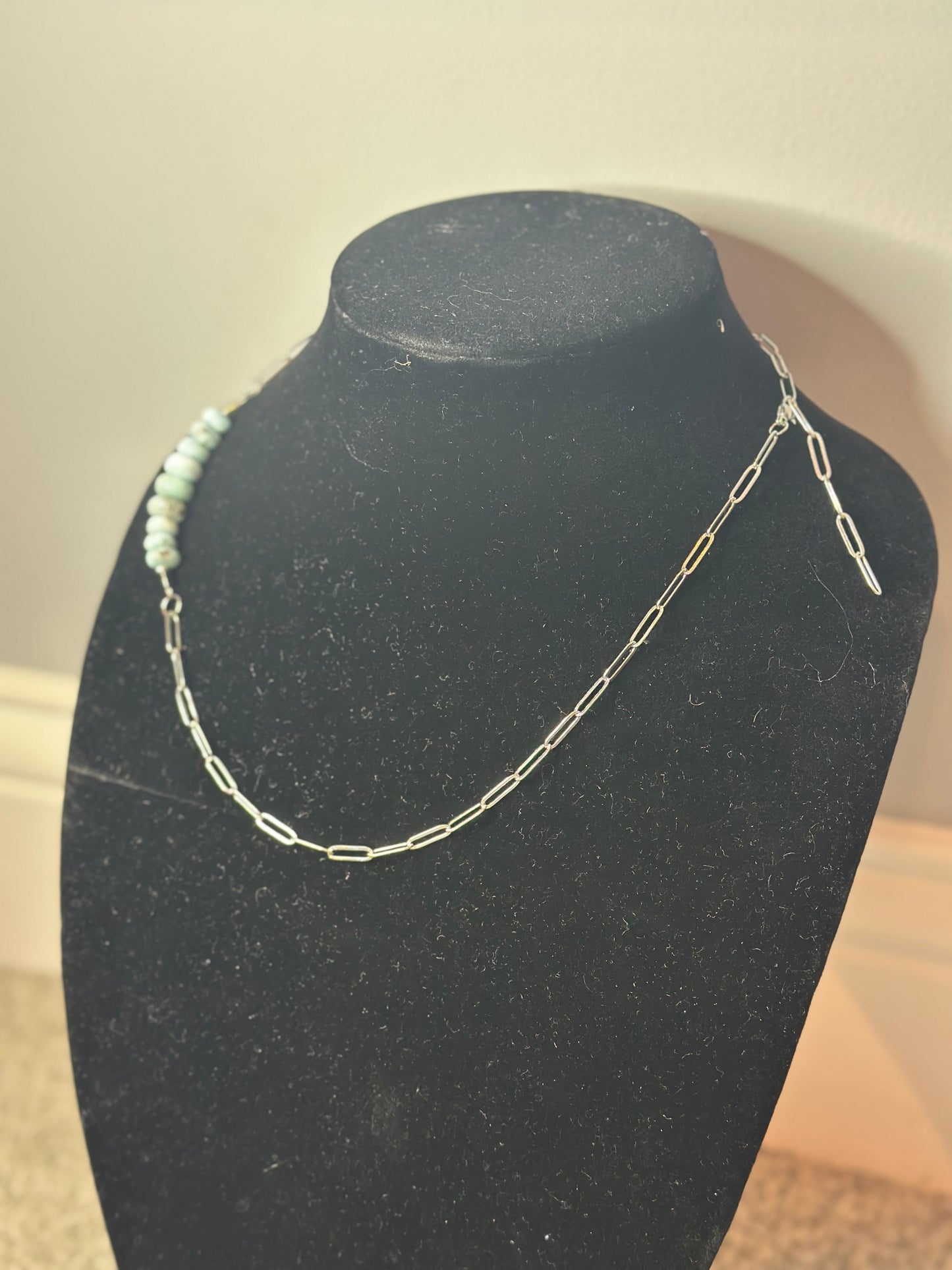 small larimar paper clip chain necklace
