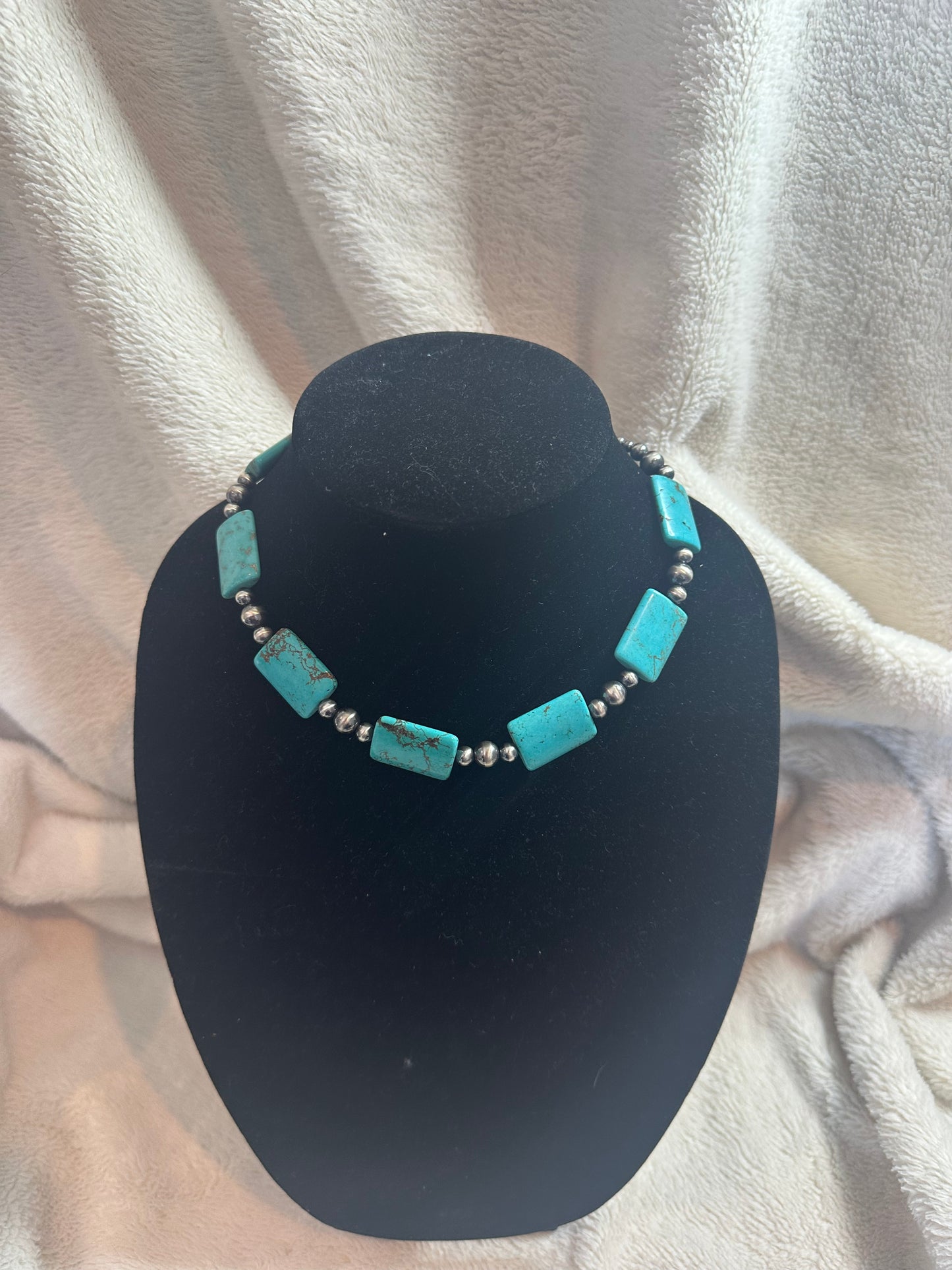 4-8mm navajo pearls x turquoise rectangle beads