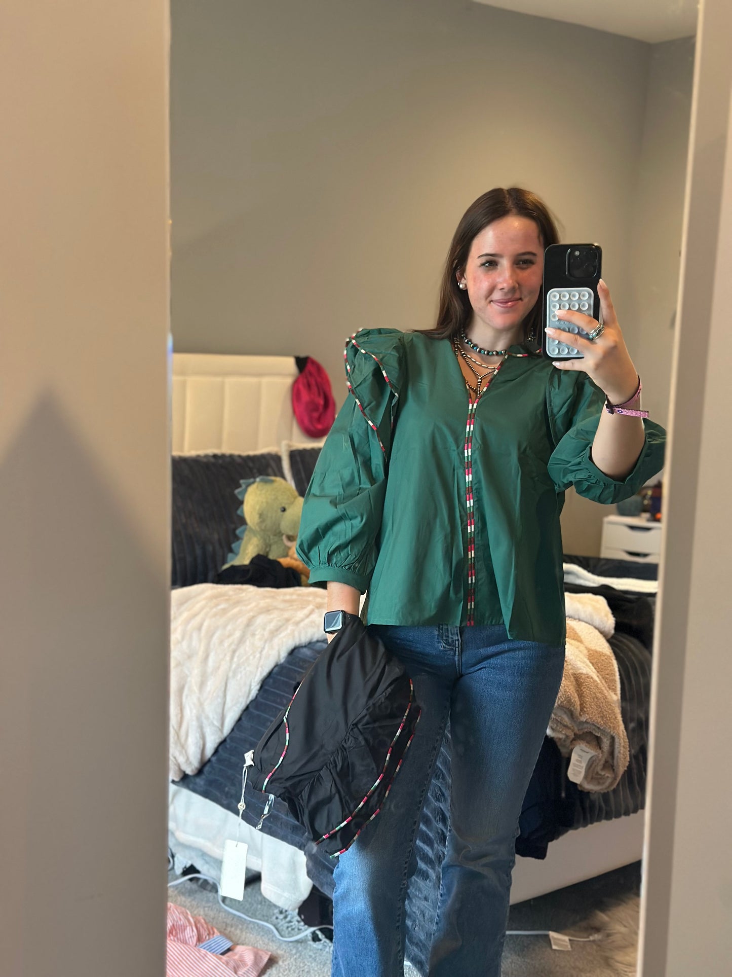 Ruffle Shoulder Contrast quarter sleeve blouse