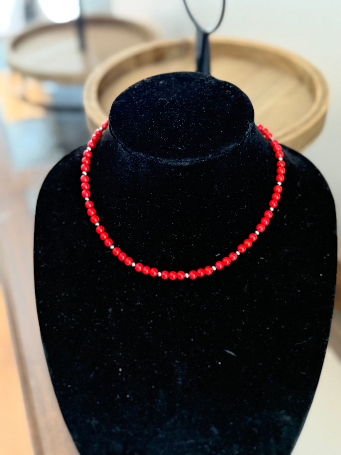 Red coral x pearl necklace