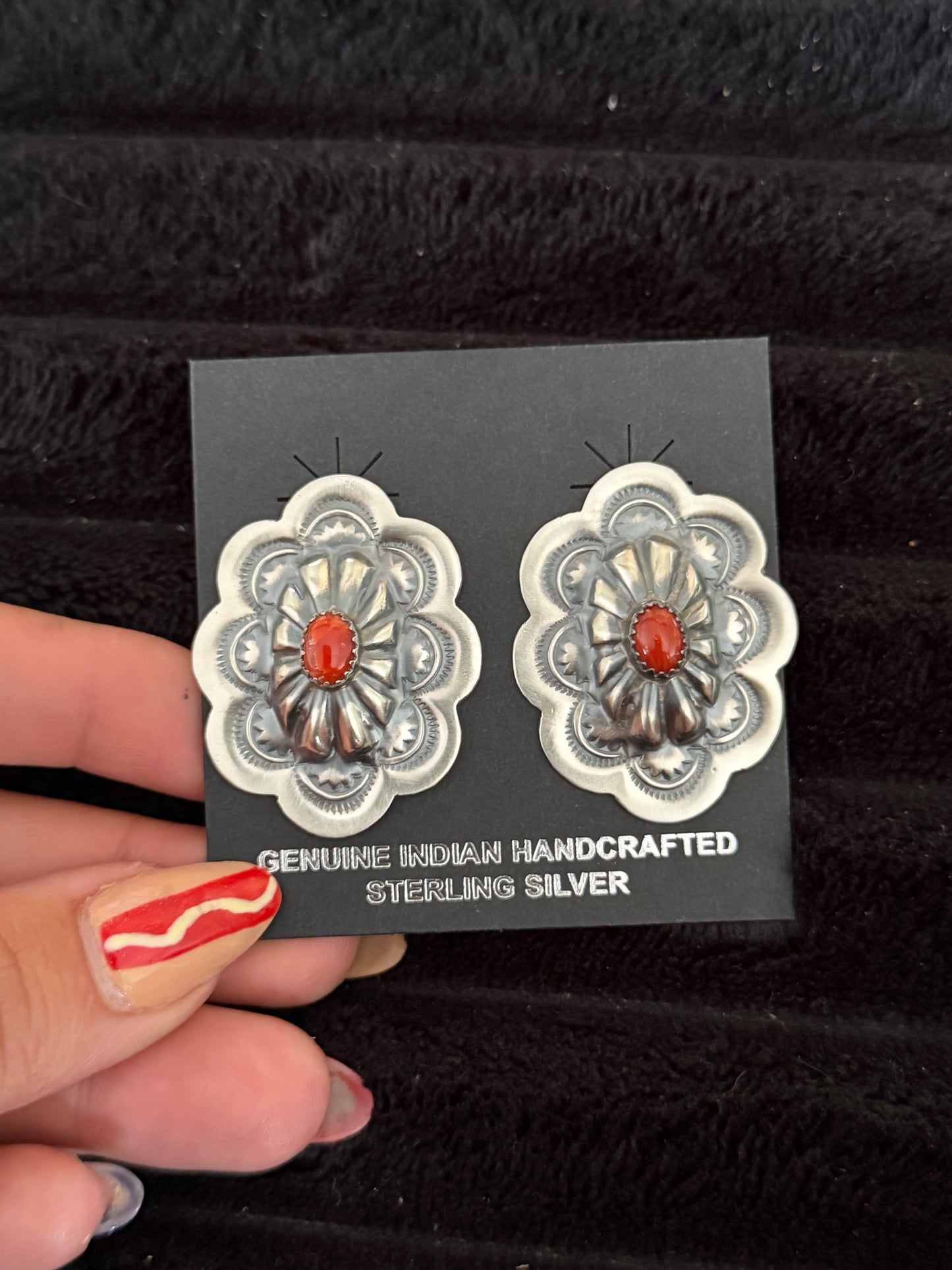 Navajo Handmade Red Coral Earrings - Lavina Benally
