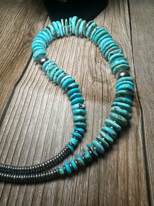 22 inch graduated turquoise necklace with Sterling silver pearls